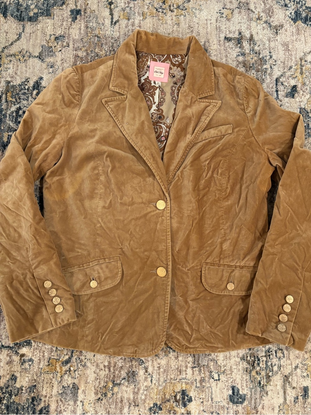 Y2K ‘05 Old Navy Vintage Velvet Blazer Jacket Womens Large Gold Buttons Cotton
